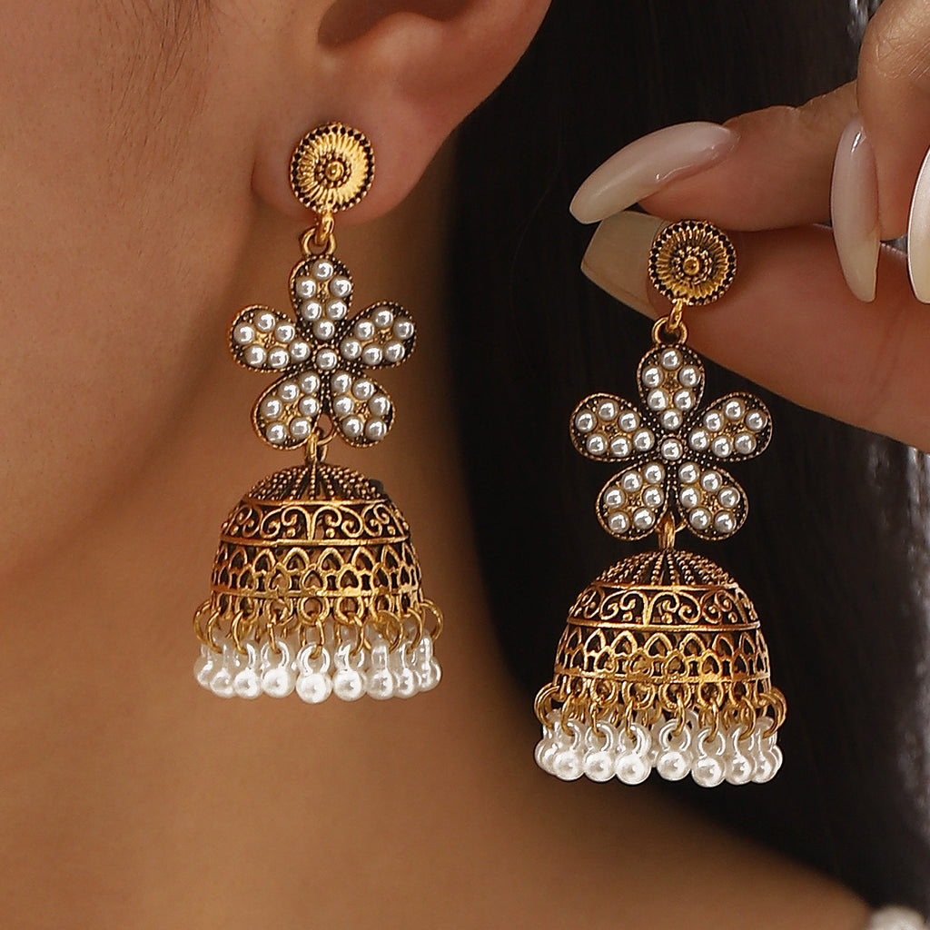 Boucles d'oreilles retro florales en strass
