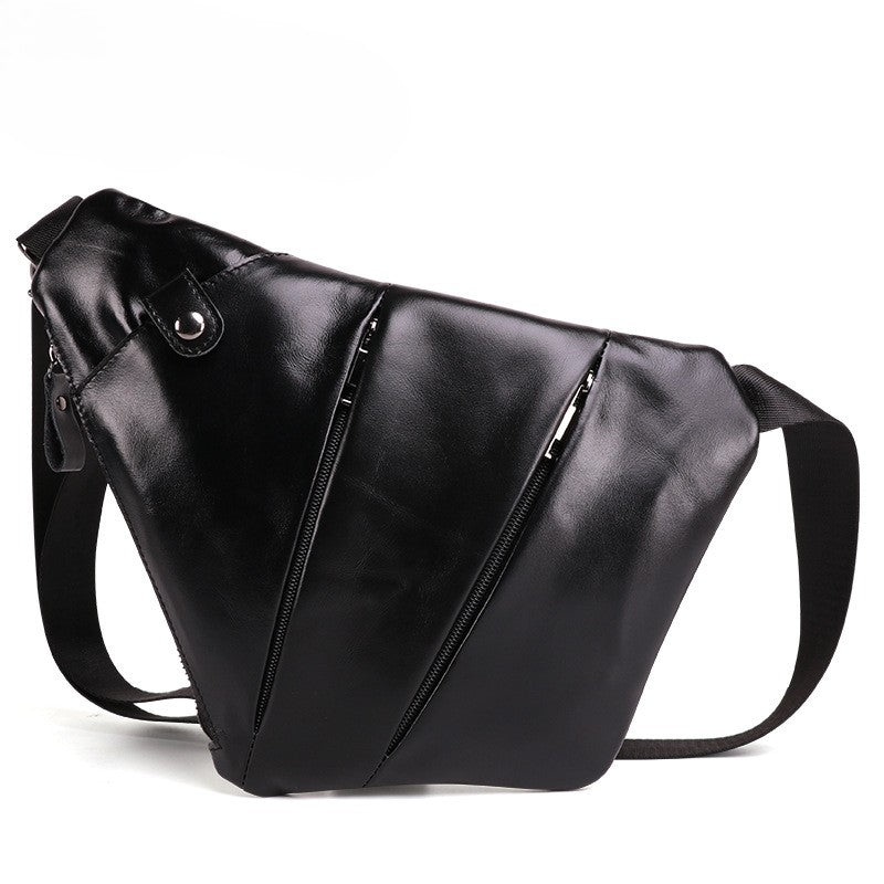 Véritable sac de poitrine en cuir multi-poches en cuir