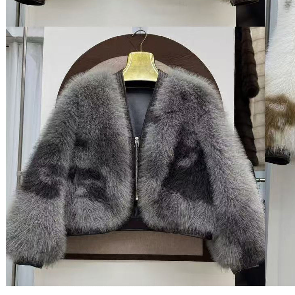 Automne d'hiver Chanel-style Couleur-Block fourrure One-Piece court manteau pour les femmes