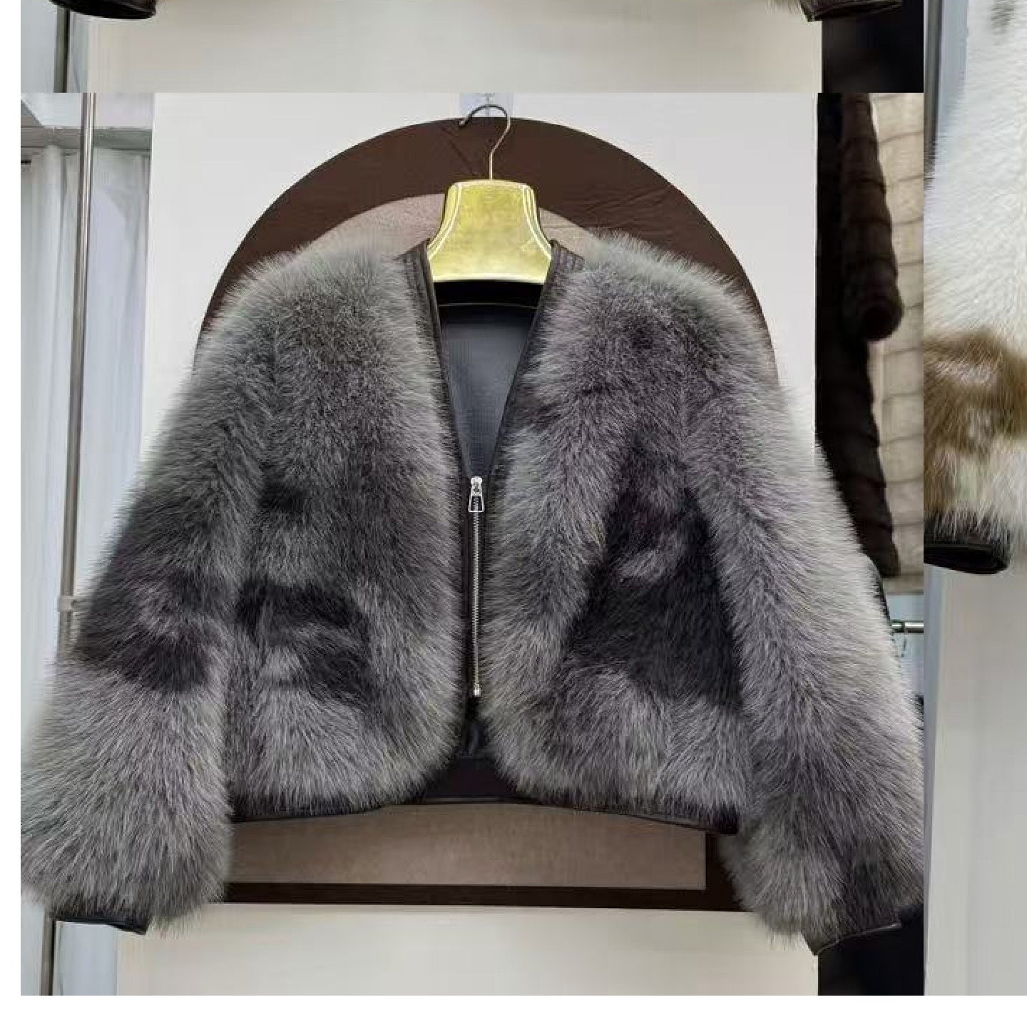 Automne d'hiver Chanel-style Couleur-Block fourrure One-Piece court manteau pour les femmes