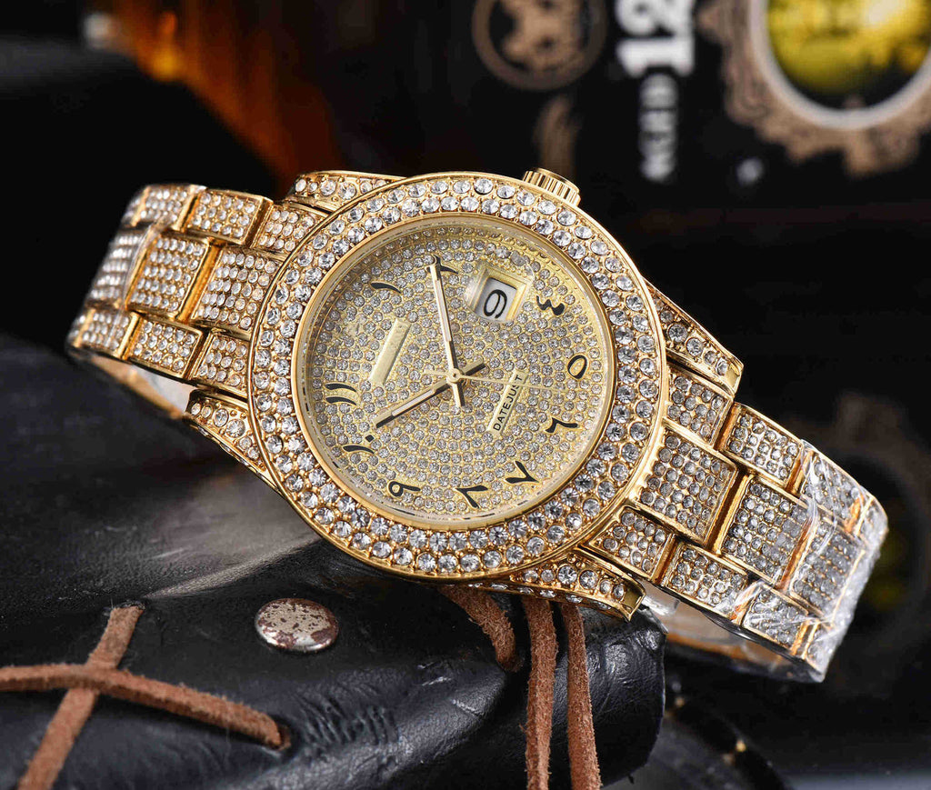 Montre Quartz en acier inoxydable tout diamant pour hommes