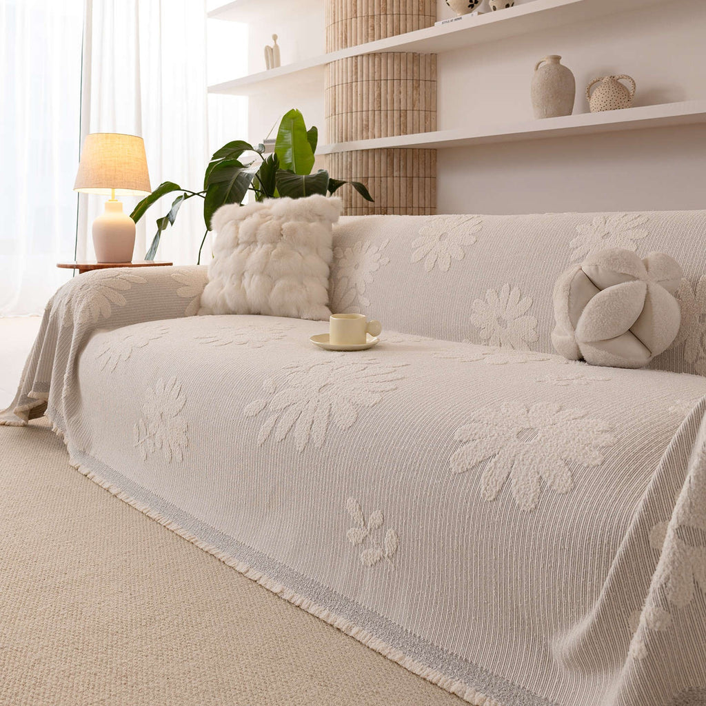 Couverture de canapé en peluche d'hiver crémeuse