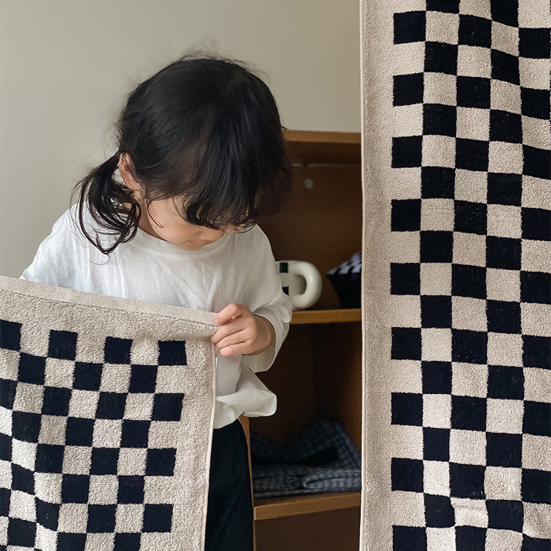 Parent-enfant Grille de tableau d'échecs Serviettes de coton teintes en fil