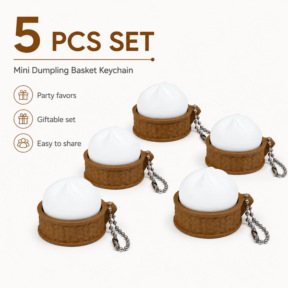 Porte-clés 3D imprimé Mini Bun à vapeur avec panier Bureau portable Fidget Accessoire