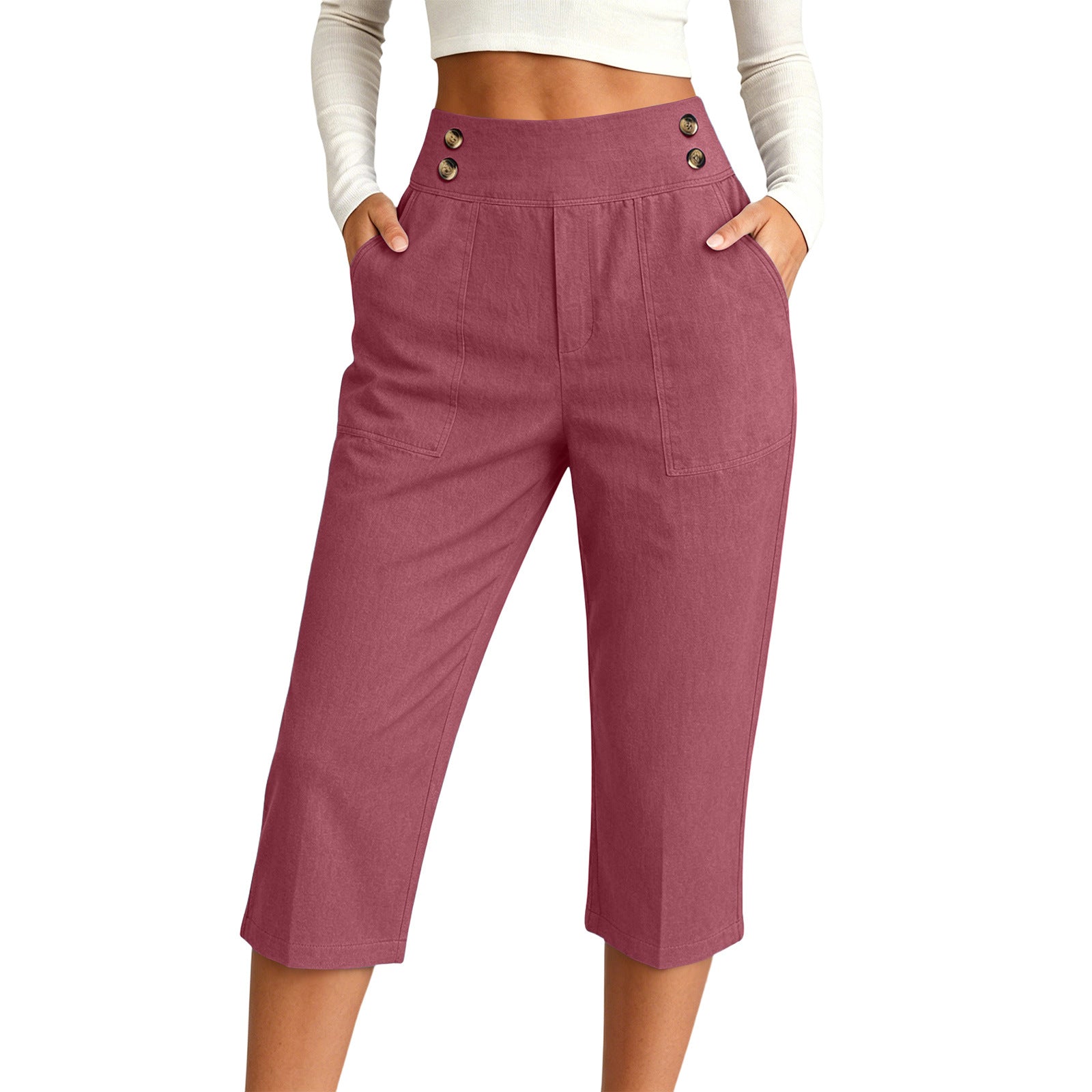 Femmes S Fashionable haute taille pantalons de trois quarts de longueur dans le style européen occasionnel pour Dai