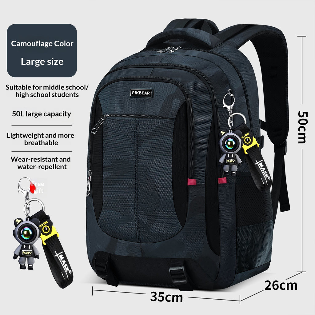 Sac à dos pour les étudiants de l'école moyenne et secondaire masculine Grande capacité Camouflage Design