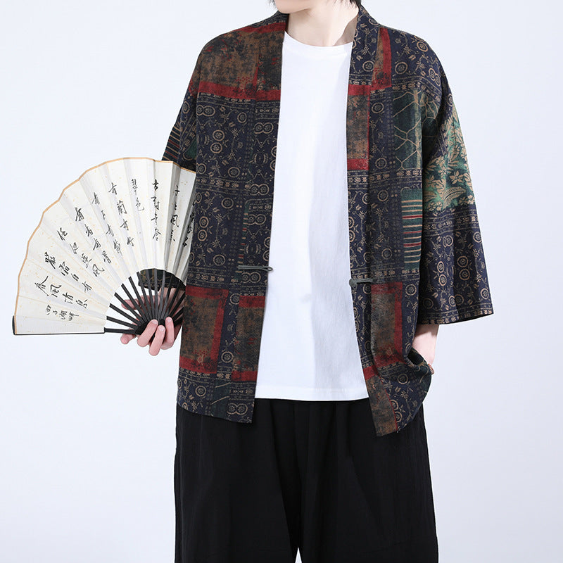 Artistique mode chinois style bouton avant Cardigan veste de protection soleil