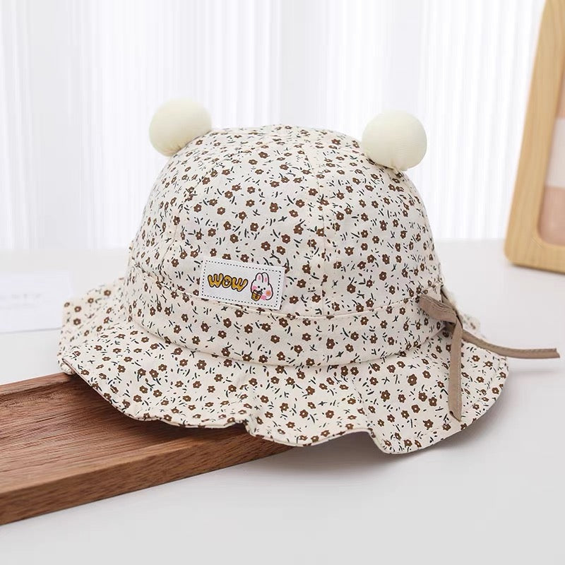 Summer Girls' Floral Print Brim Wave-edge Doux et confortable chapeau respirant