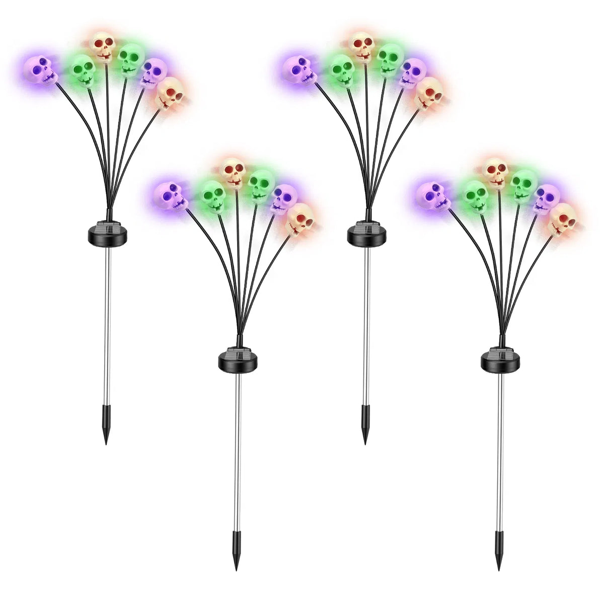 4 Packs Solaire Crâne Lumières Extérieure Décorations d'Halloween Solaire alimenté avec 6 têtes de crâne