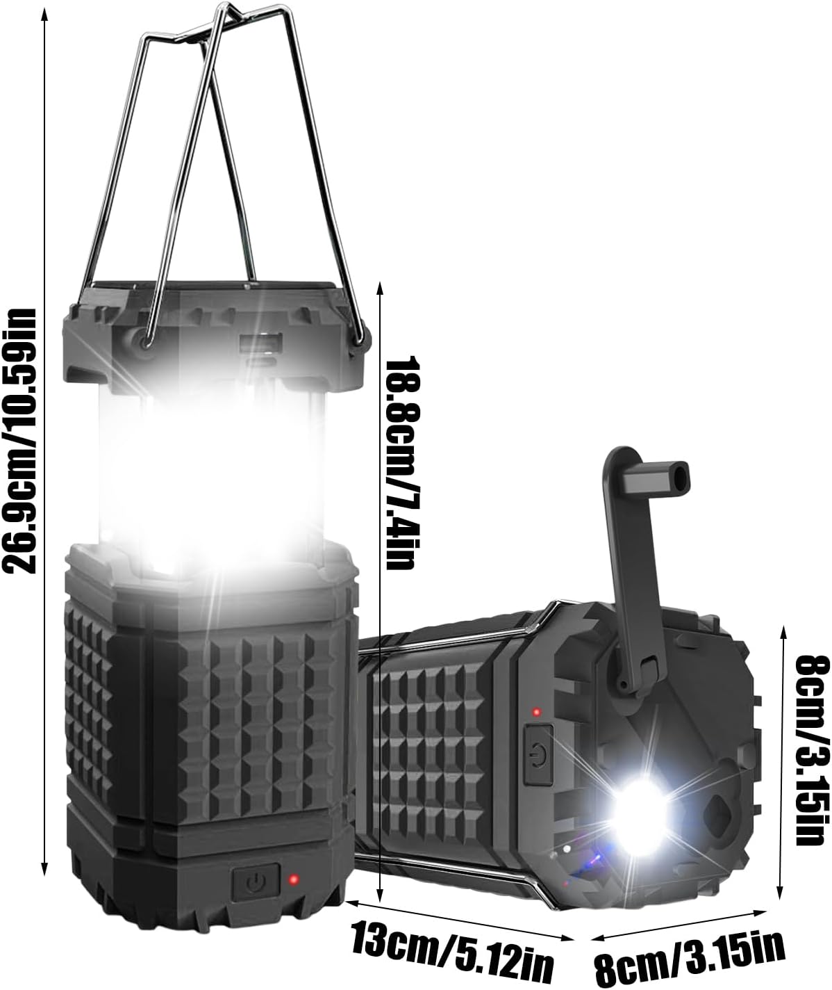3 En 1 Solar Hand Cran LED Camping Lanterne Lampe de poche collapsible 200LM Banque d'électricité IPX4