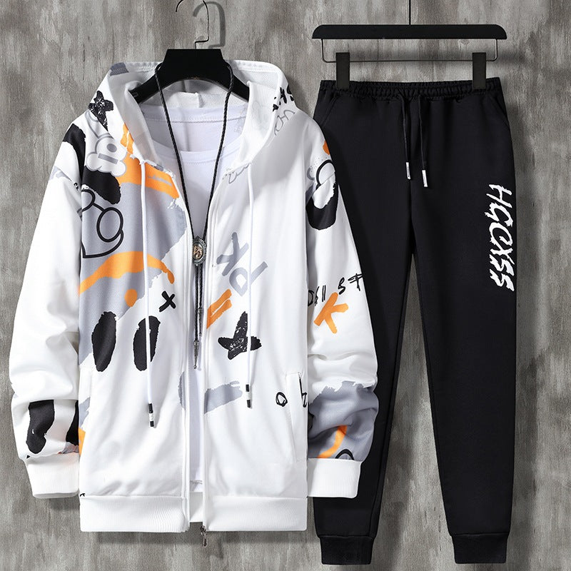 Men's Spring and Autumn Long Sleeve Zipper Imprimé costume occasionnel