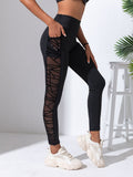 High Waist Contraste Couleur Pantoufles Courant Pantalons Lifting Belly Yoga Vêtements Fitness Spor