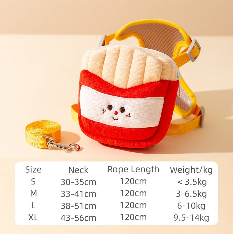 Cartoon Hamburger Chips Design Ajustable Vest Leash Rope pour les chats et les chiens