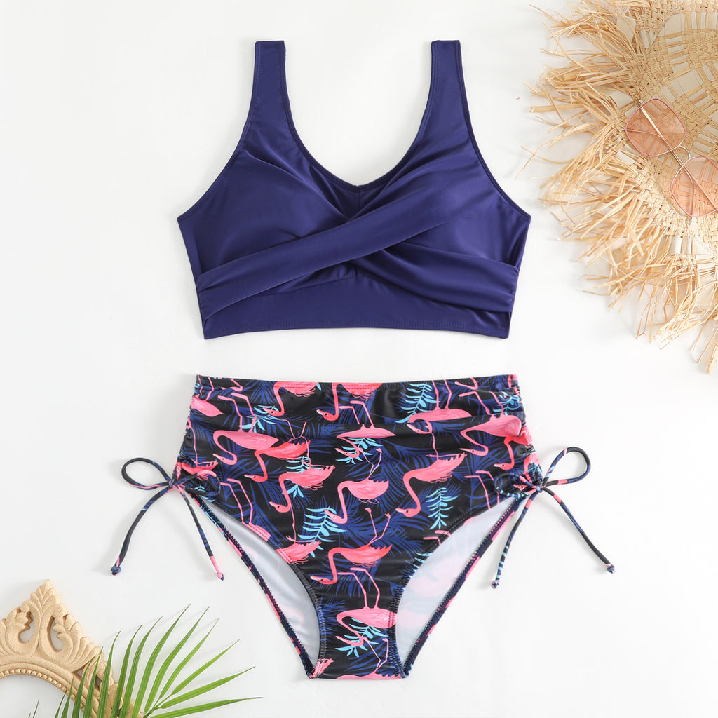 Robe de bain bikini bicolore bicolore sans dos en deux parties