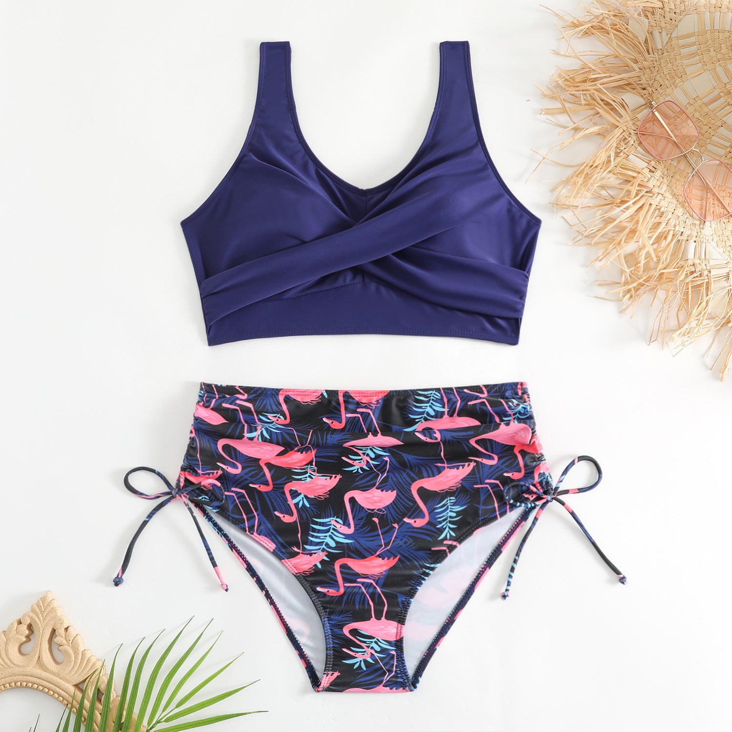 Robe de bain bikini bicolore bicolore sans dos en deux parties