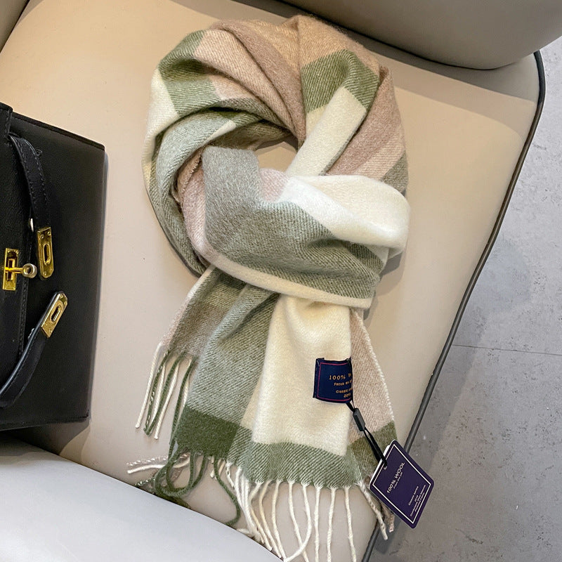 Écharpe de laine Homme d'hiver rouge style Fruit gris vert