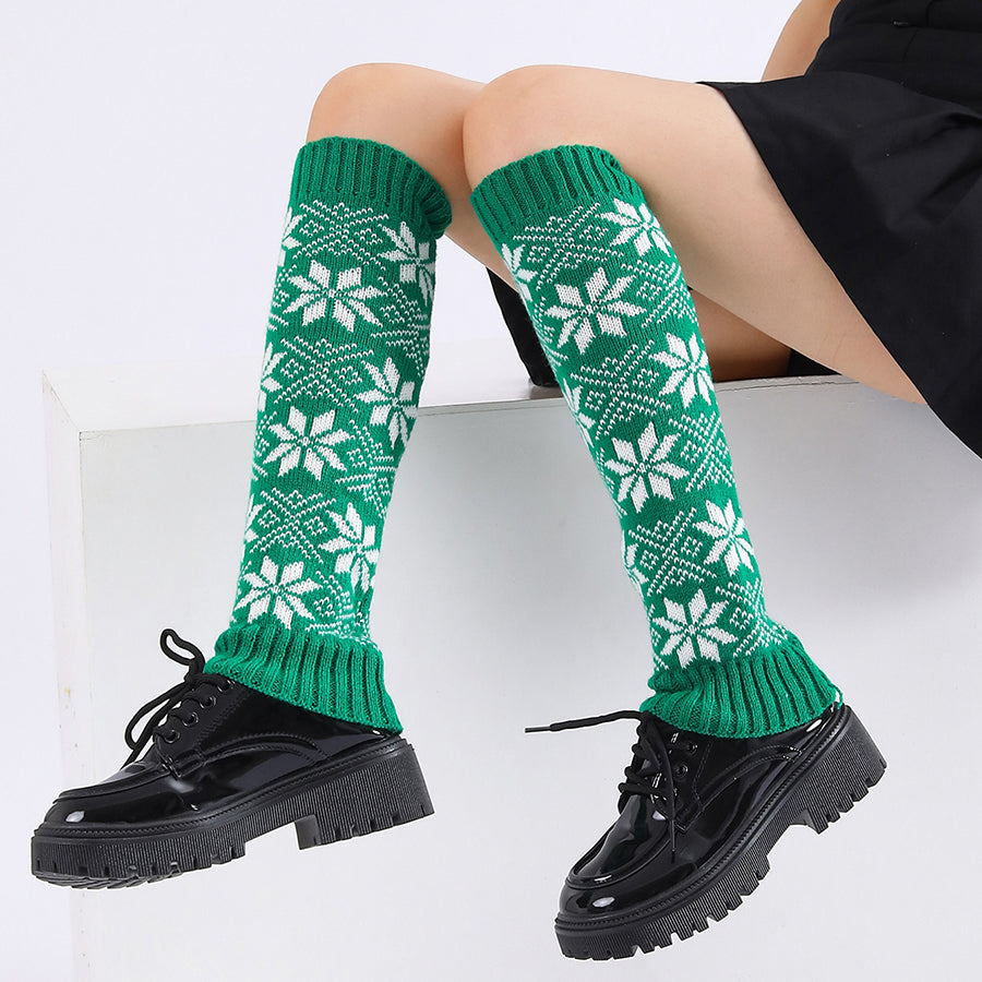 Filles Femmes flocons de neige Imprimer Automne Hiver Dame Longueur du genou Leggings Épaisseur chaud Femelle Soft