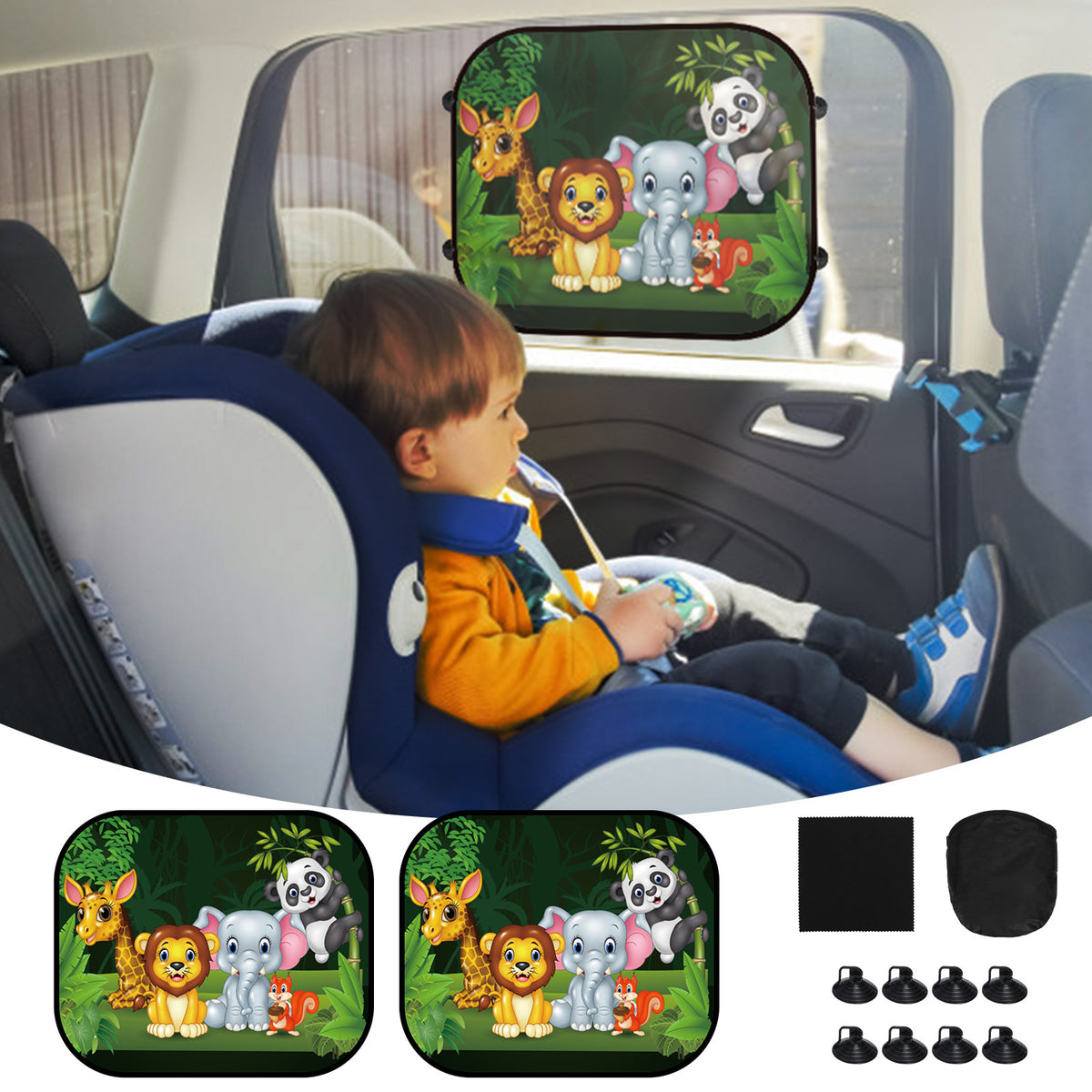 Voiture Set d'ombre solaire pour les animaux de compagnie - Forfait complet avec 2 housses et 8 ventouses pour la veille d'été