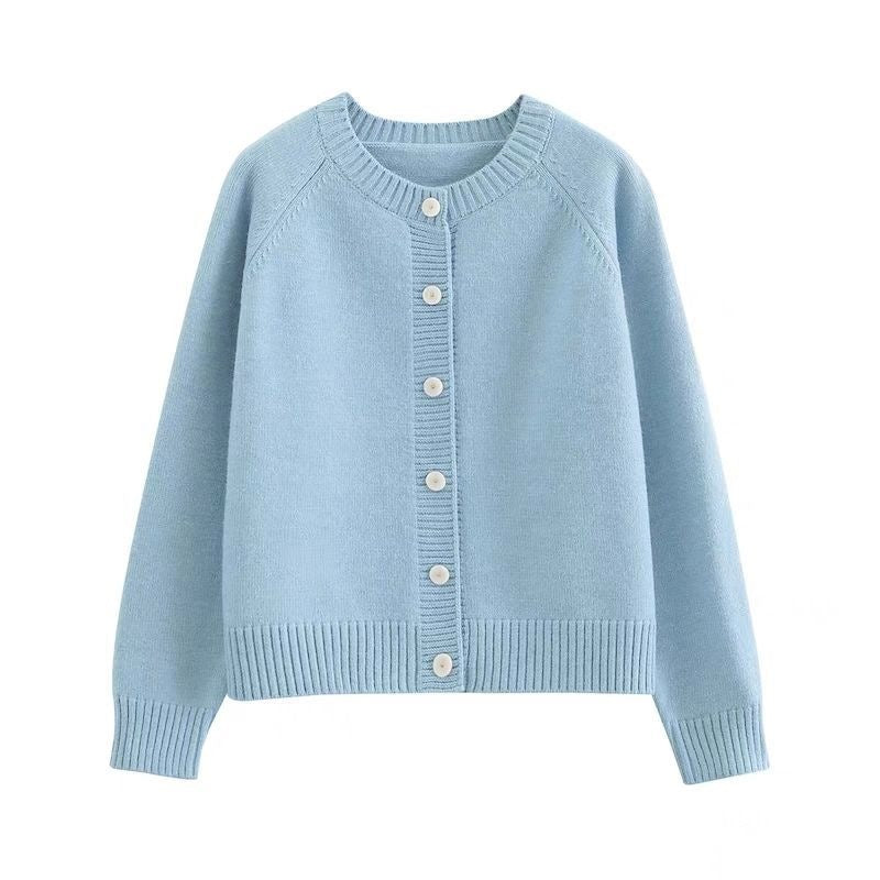Dopamine Original sans effort Chic Col rond bleu tricoté Cardigan