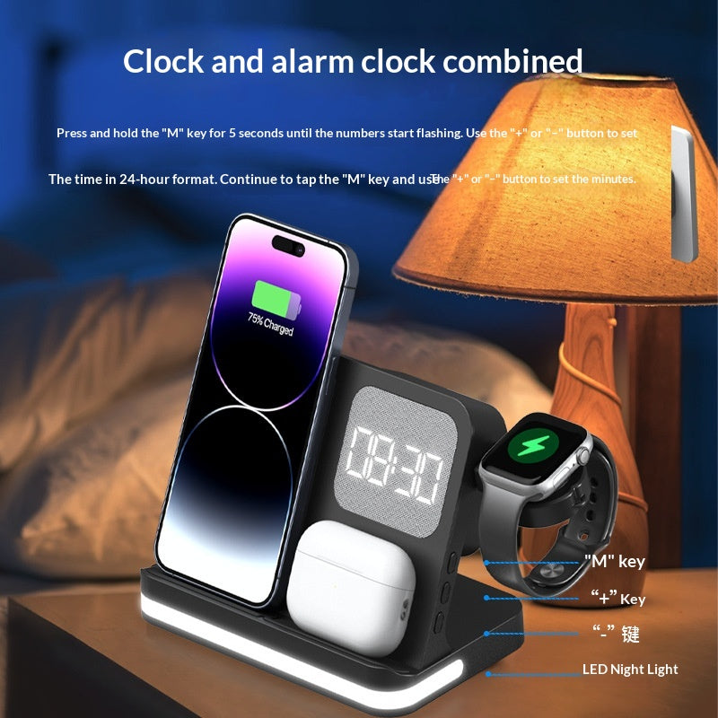 Réveil d'horloge compatible avec les téléphones portables Smartwatches Casques et chargeurs sans fil