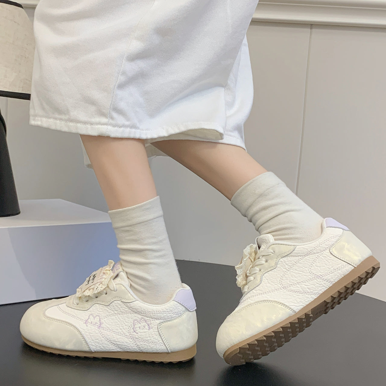 Automne Femmes Léger Polyvalent Allemand Trainer Sneakers Stylish Plat Casual White Skate S