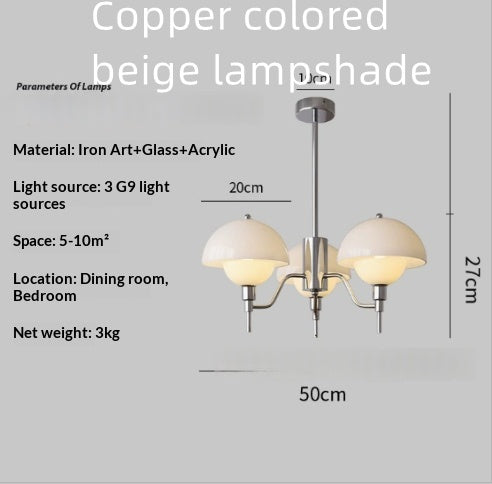 White Cream Champignon Salon Chandelier Lampe du milieu du siècle