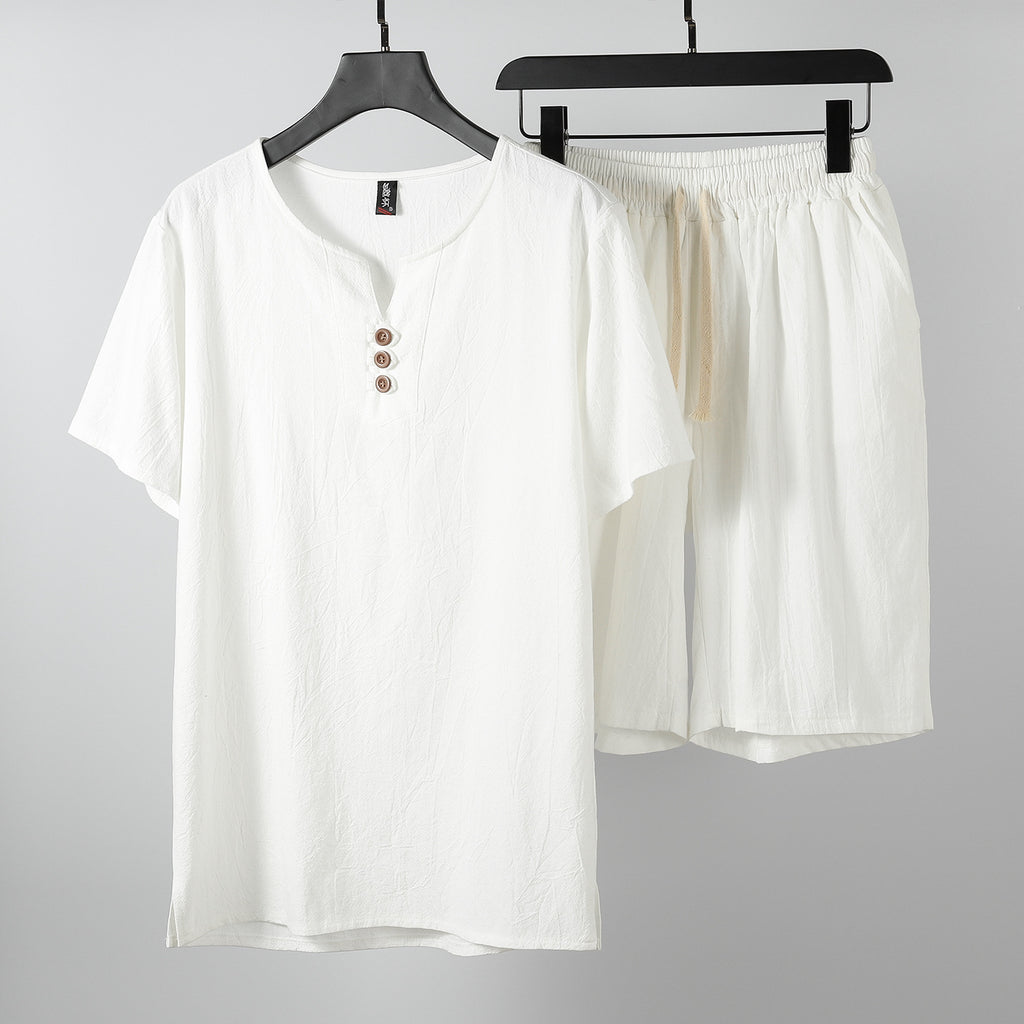 Ensemble de T-shirt en lin retro manches courtes pour hommes