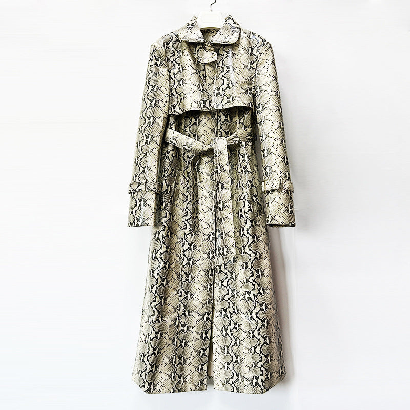 Manteau à tranchée longue en cuir faux