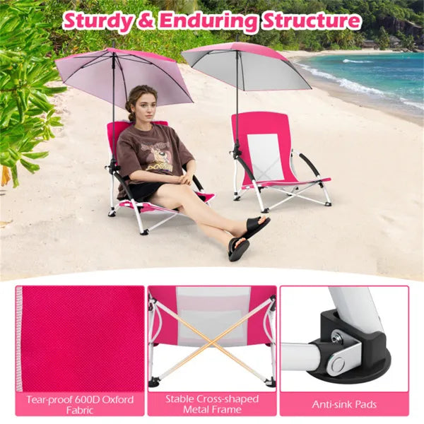 2 Pack Chaise parapluie rose pour adultes avec parasol réglable