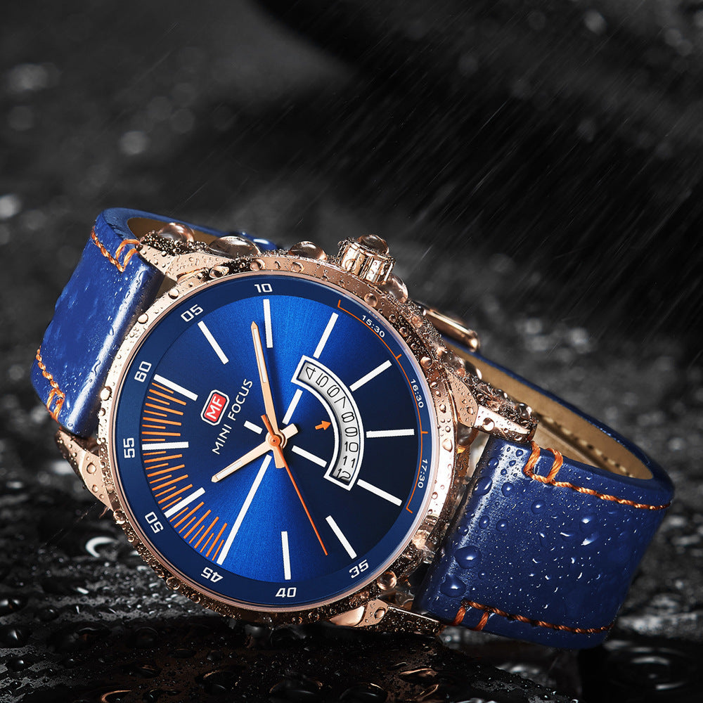 Montre de sport homme avec calendrier lumineux affichage étanche Et Bracelet en cuir véritable
