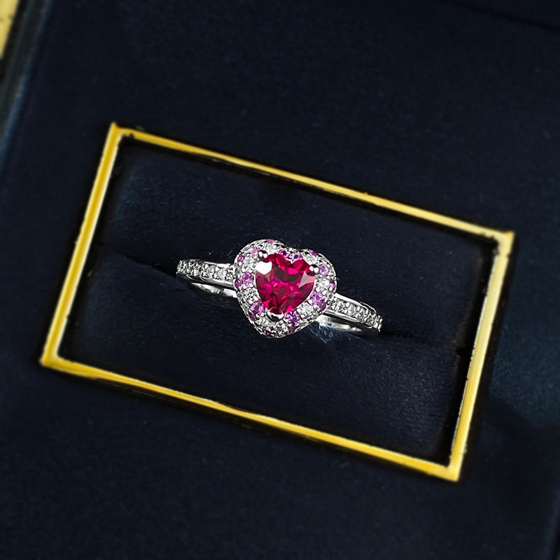 S925 Anneau en forme de cœur en argent avec des diamants pleins
