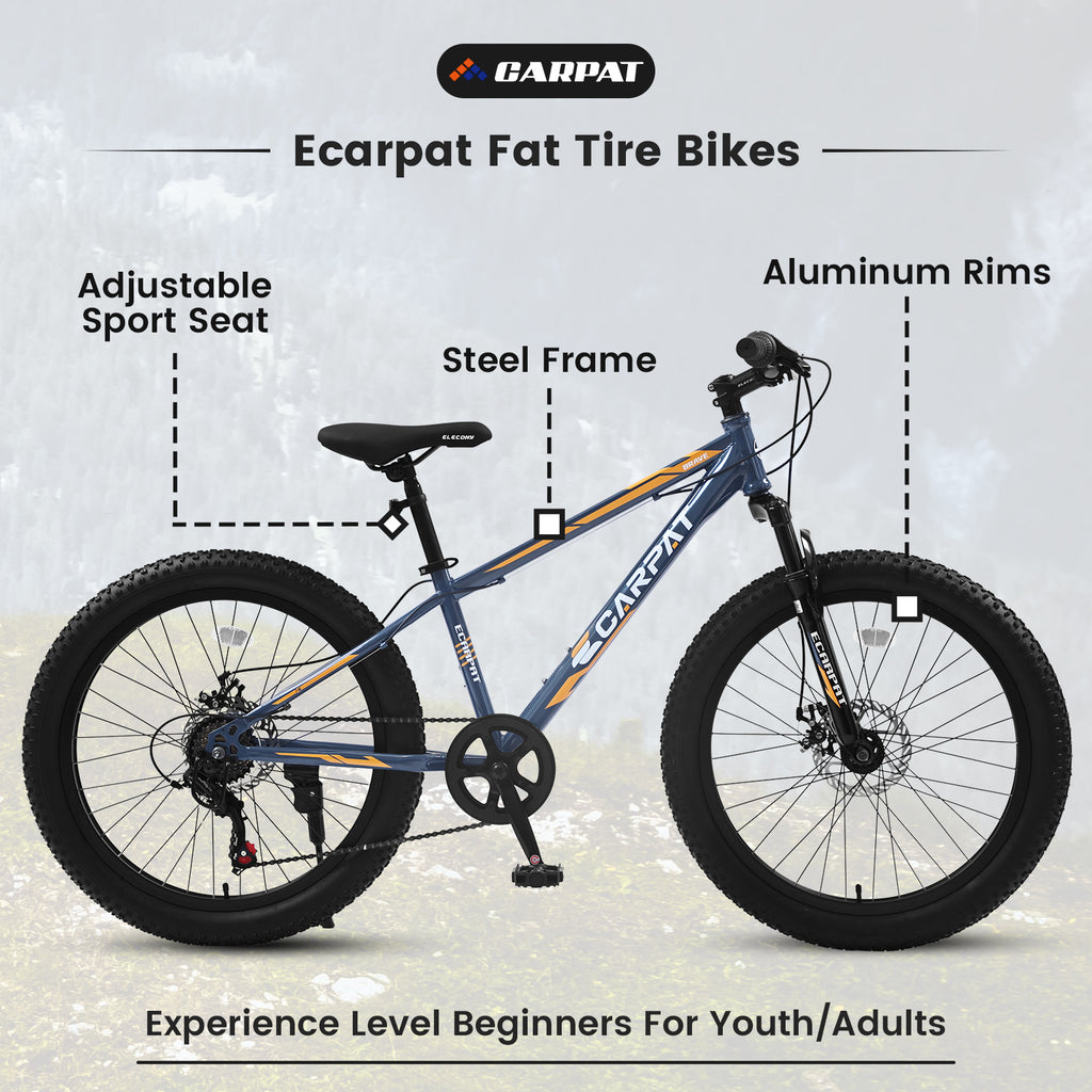 S24109 Élecony 24 pouces Fat Tire vélo adulte et jeune complet Shimano 7 vitesses VTT