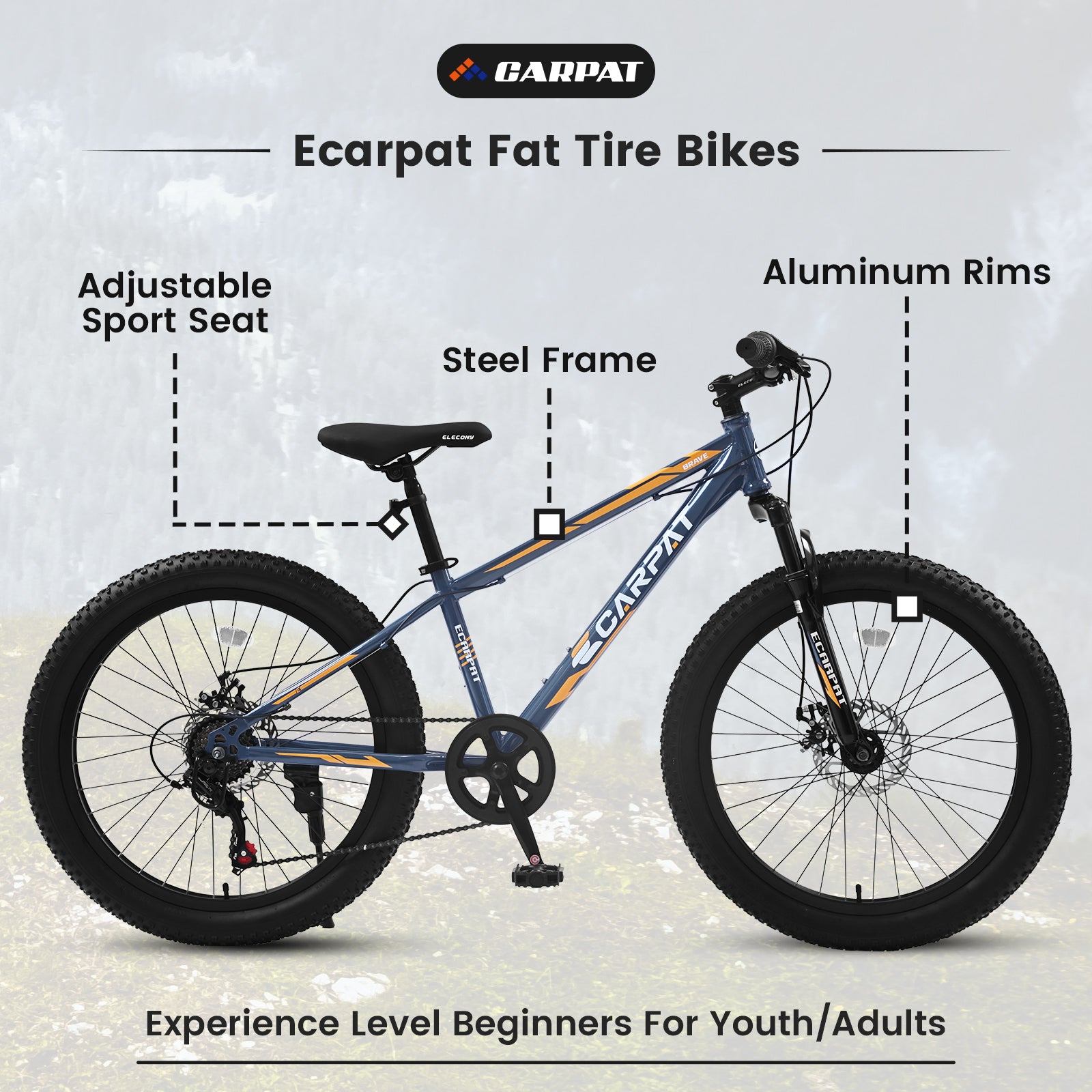 S24109 Élecony 24 pouces Fat Tire vélo adulte et jeune complet Shimano 7 vitesses VTT
