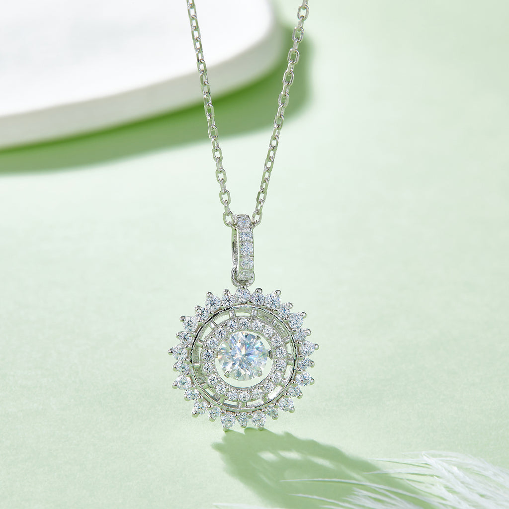 S925 Argent Sterling 0.5ct D Couleur VVS1 Moissanite Sunburst Collier Halo 45cm Platinum Pl