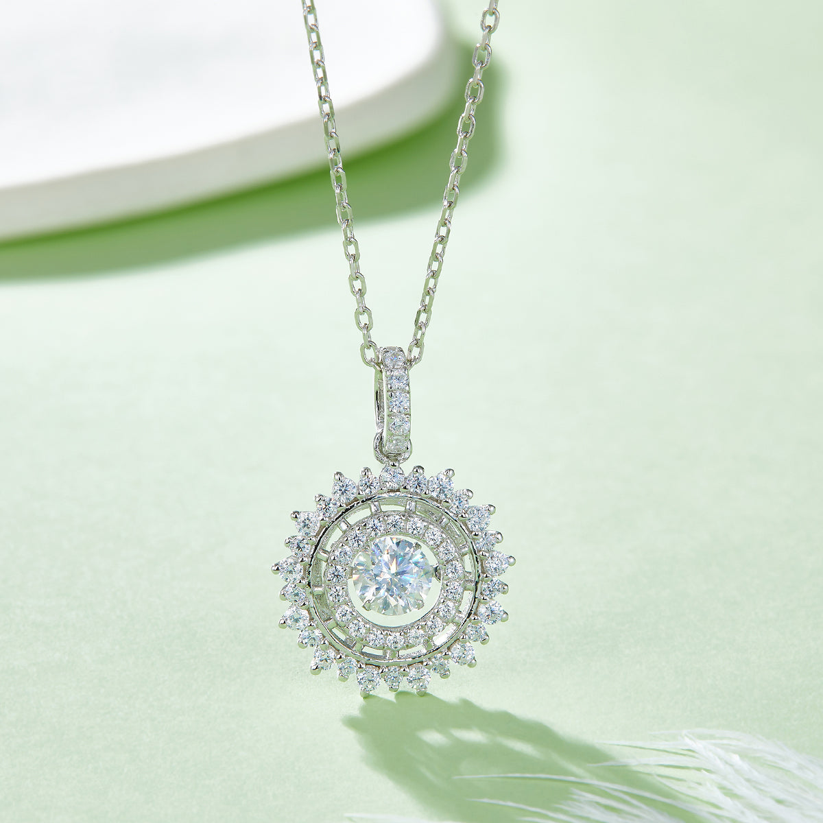 S925 Argent Sterling 0.5ct D Couleur VVS1 Moissanite Sunburst Collier Halo 45cm Platinum Pl
