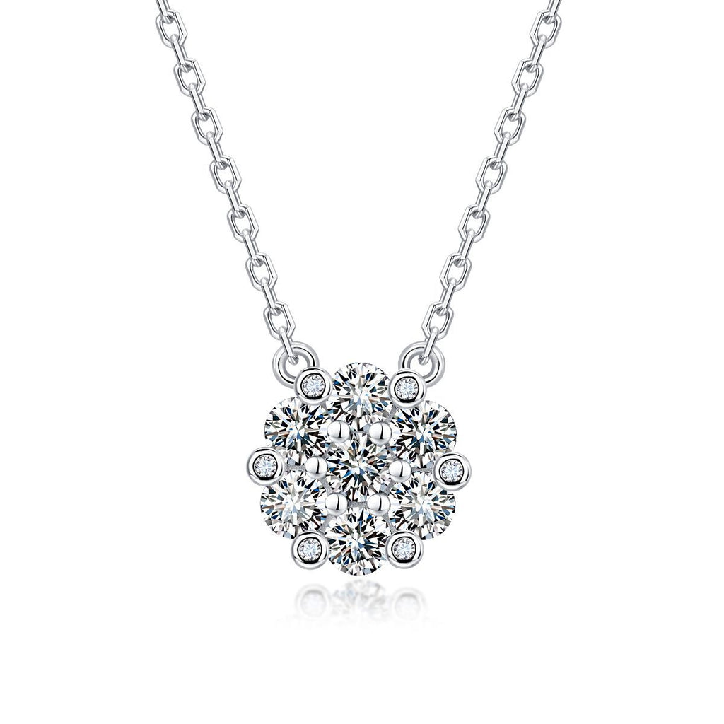 S925 Argent Sterling 7pcs 3.0mm Cluster rond Collier en moissanite 40-45cm D Couleur VVS1 Sil