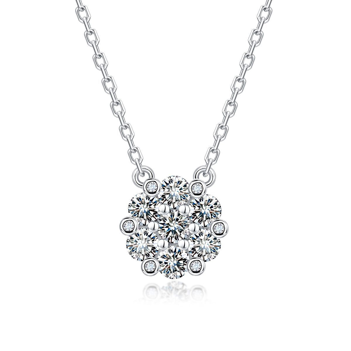 S925 Argent Sterling 7pcs 3.0mm Cluster rond Collier en moissanite 40-45cm D Couleur VVS1 Sil