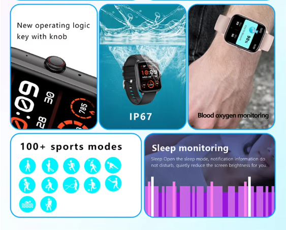 SmartWatch Hommes Femmes1.83inch BT Face fréquence cardiaque Fitness Tracker