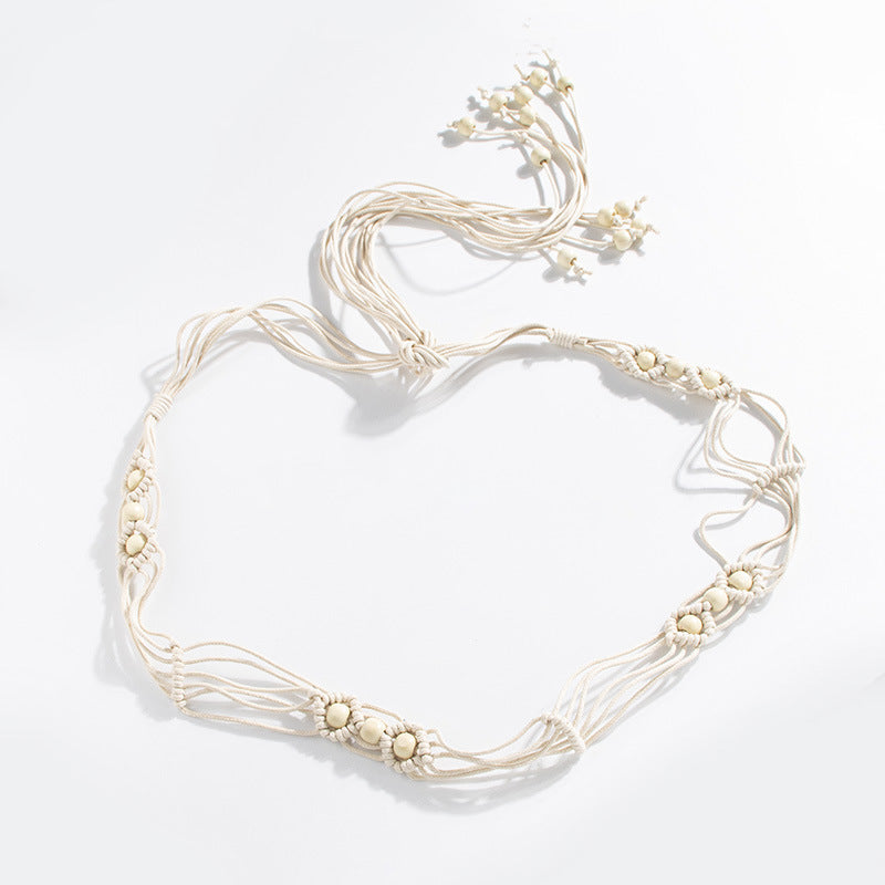 Bohemian style fleur tissée style ethnique fait main perles en bois Ceinture de femmes Loisirs H