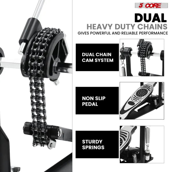 5 Core Bass Drum Pedal Mount Ajustable Felt Beater Head Single Chain HeavyDuty Kick Drum