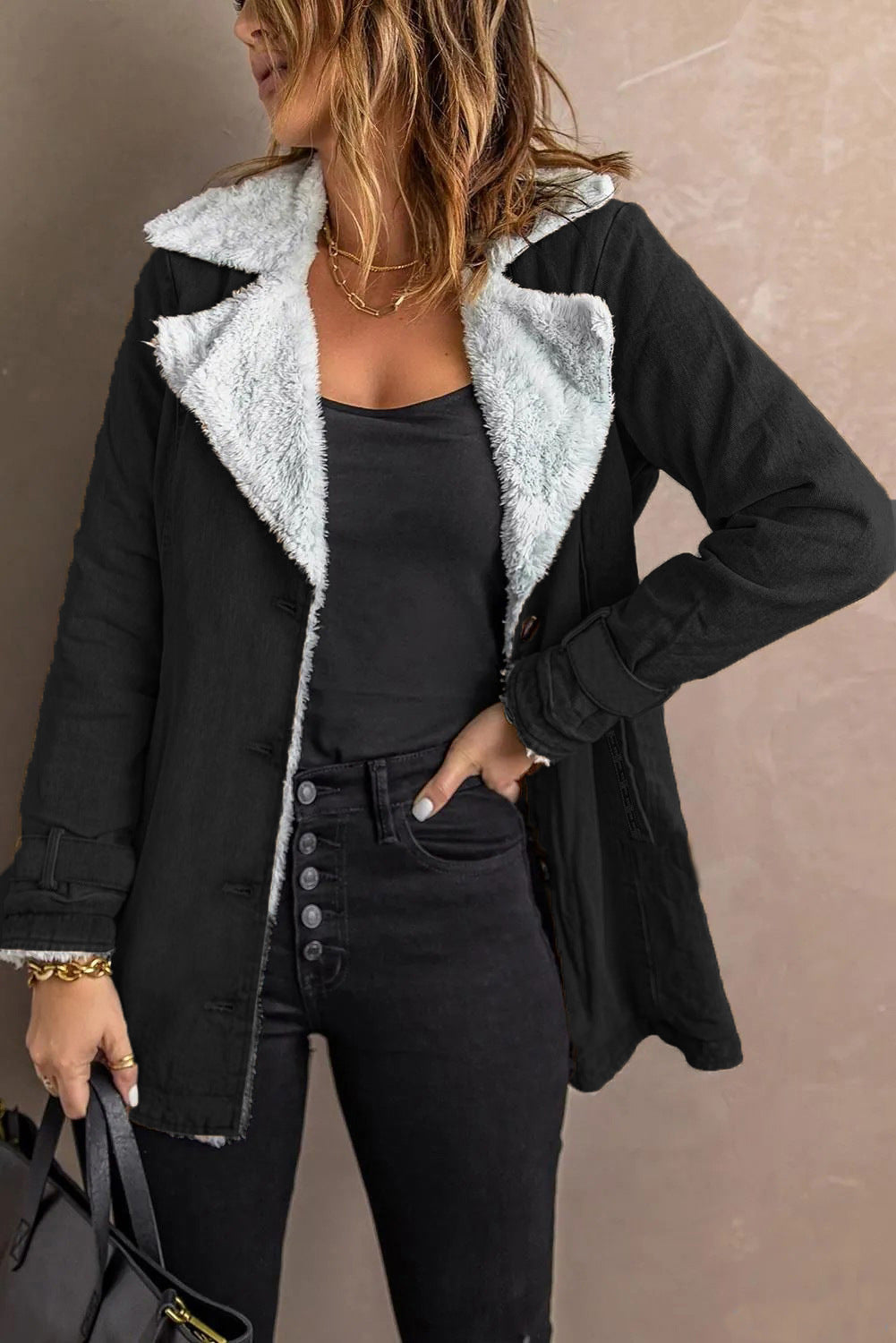 Manteau à manches longues pour femmes avec doublure en polaire