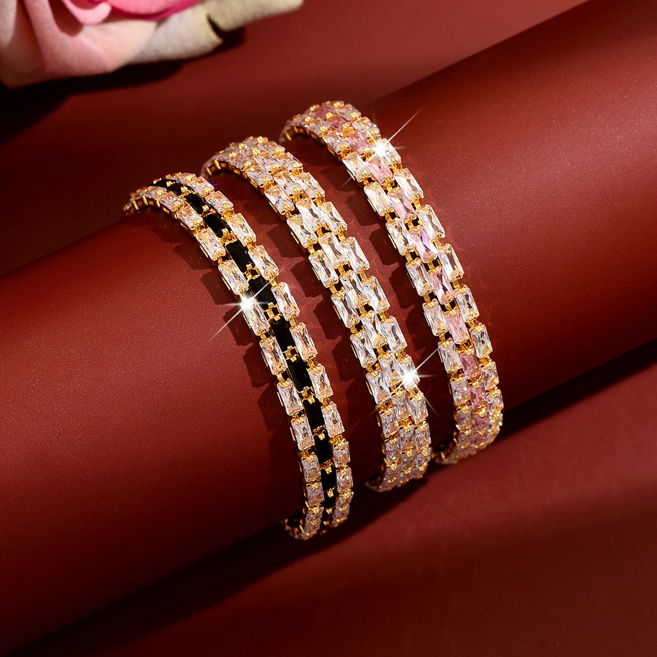 Femmes Deux rangée Baguette Couleur Bracelet de tennis CZ