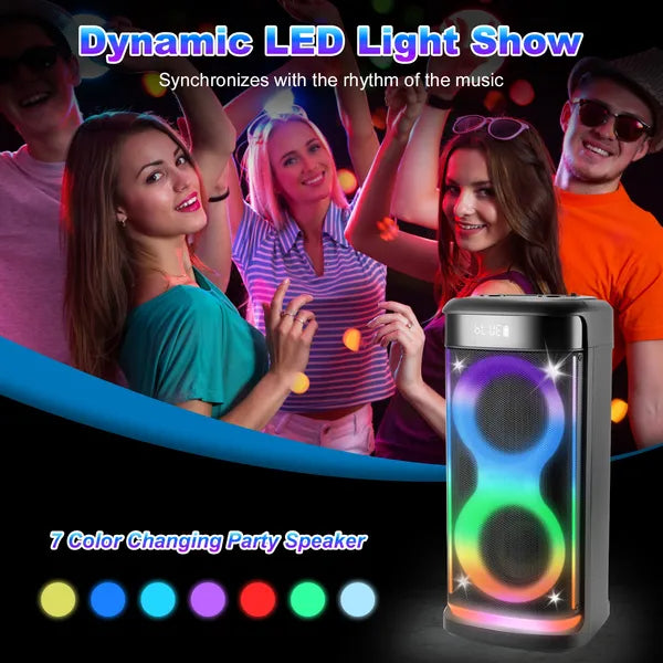 Haut-parleur de partie sans fil portable avec lumière LED sans fil Mic télécommande TWS Treble Basse