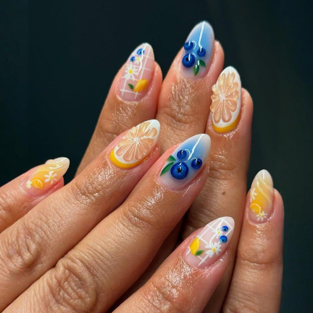 30 pièces de court amande en forme de fruit presse Type Blueberry Gradient Acrylic Nail Stick