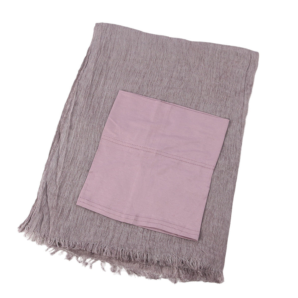 Femmes Solid-couleur plissé Faux Hijab