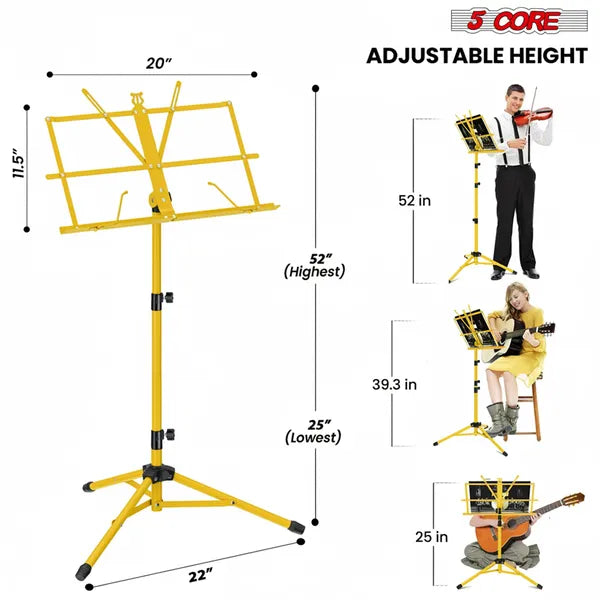 5 Core Music Stand réglable 57" Supports de livres de bureau Support de feuille Tout le livre métallique portable