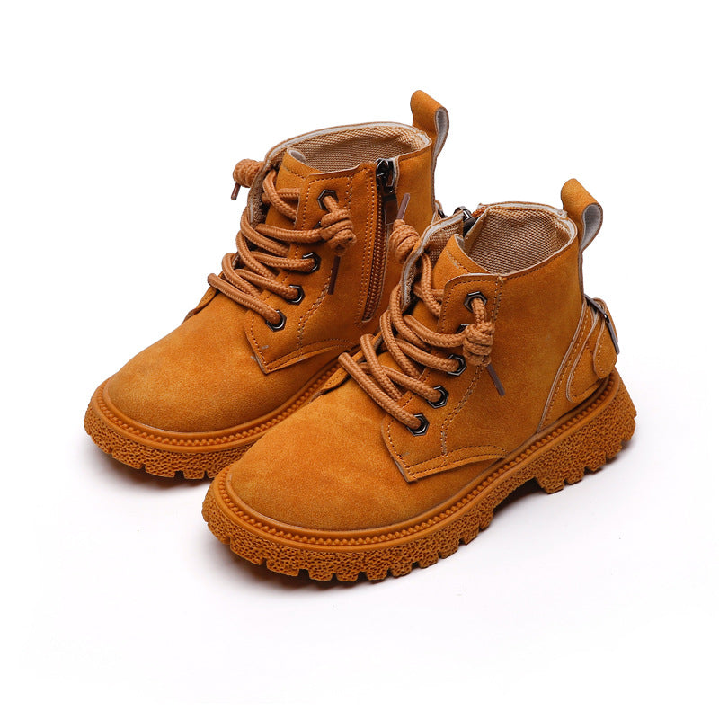 Bottes antidérapantes pour filles avec lacets de couleur solide