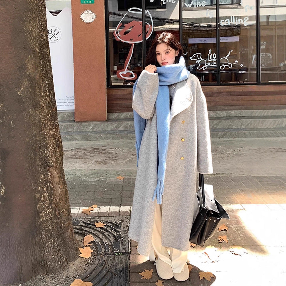 Manteau de cachemire à double face de taille moyenne pour femmes
