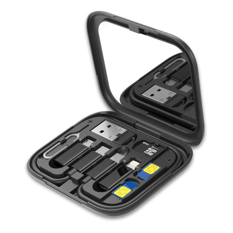 Câble de données multifonctions Boîte de stockage numérique Miroir de charge Porte-téléphone mobile caché