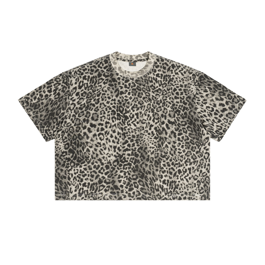 T-shirt détendu pour homme avec un motif imprimé Leopard et des manches de trois quarts de longueur
